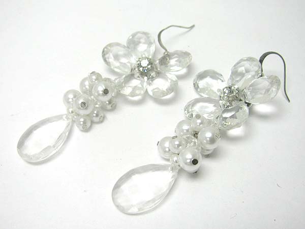 Facet glass and crystal flower drop earring