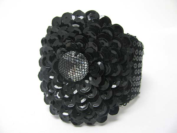 Sequin and metal scale flower top bangle