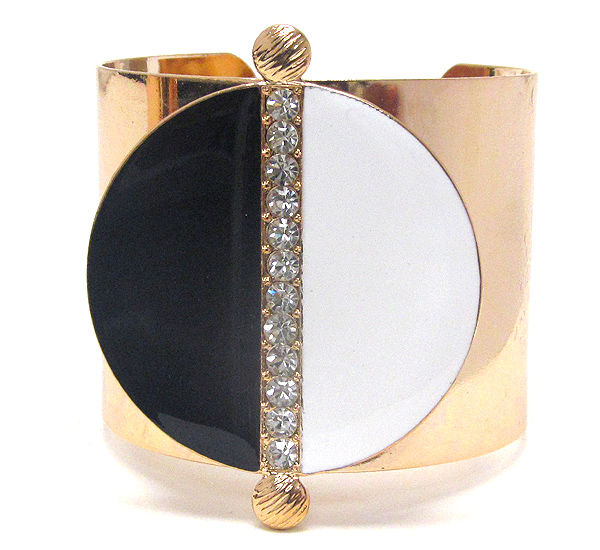 Crystal center and epoxy deco disk metal bracelet