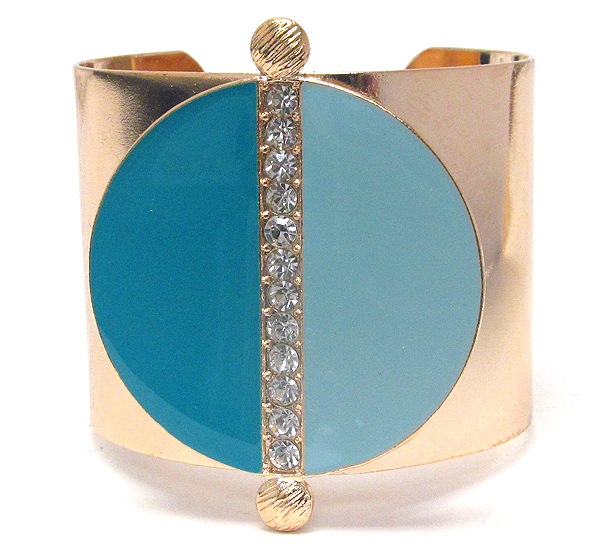 Crystal center and epoxy deco disk metal bracelet