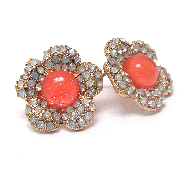 Crystal pave and acrylic stone flower earring