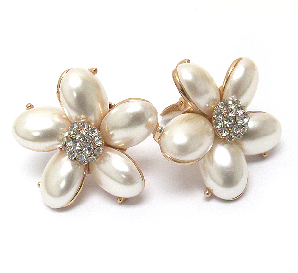 Crystal center and pearl petal flower earring