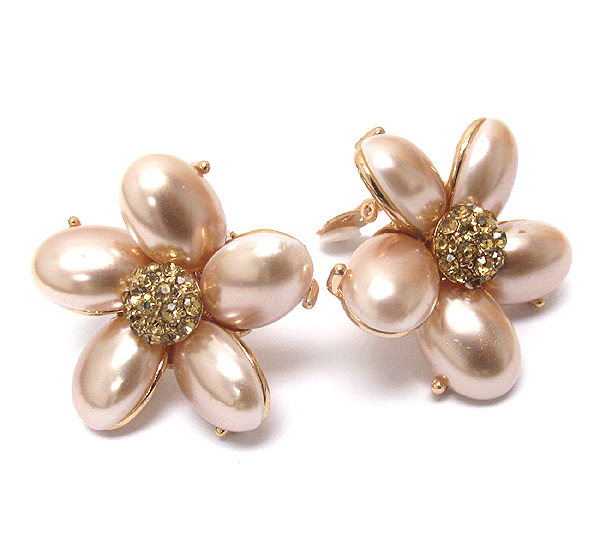 Crystal center and pearl petal flower earring