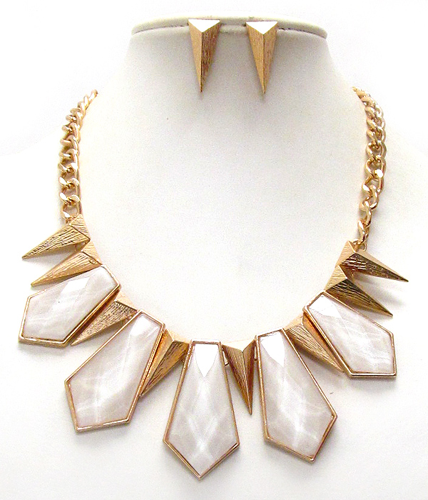 Multi arrowhead acrylic stone and metal spike necklace earring set