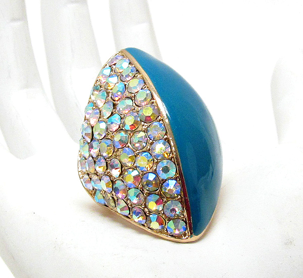 Half epoxy and half crystal pave puff shape stretch ring