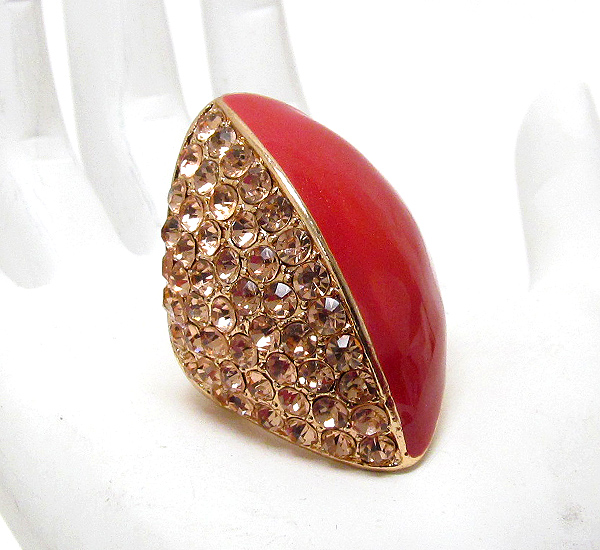 Half epoxy and half crystal pave puff shape stretch ring