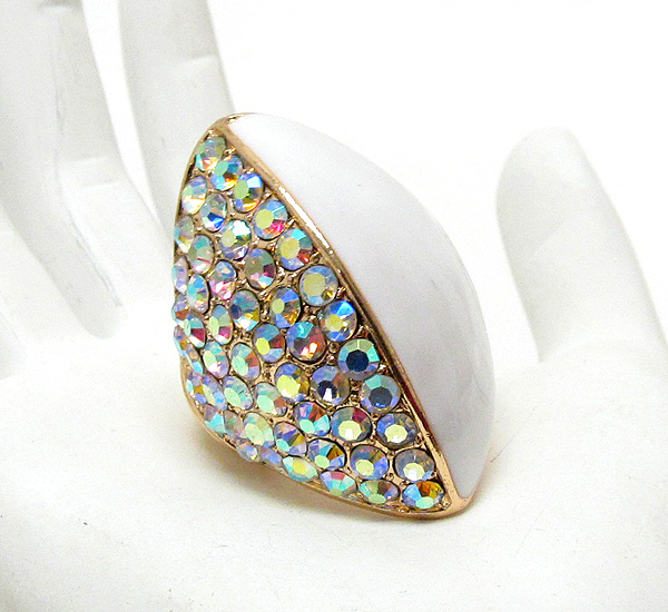 Half epoxy and half crystal pave puff shape stretch ring