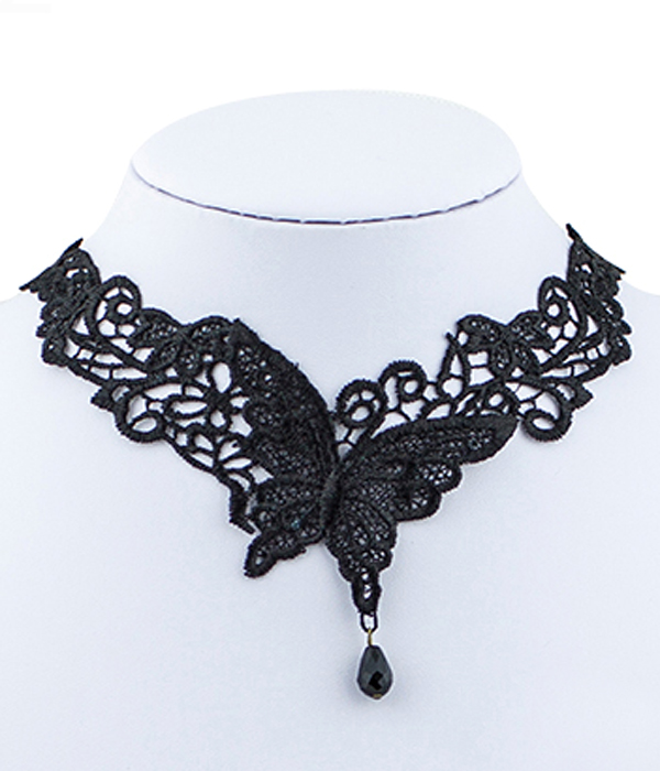 Handmade retro gothic steampunk lace butterfly chocker necklace