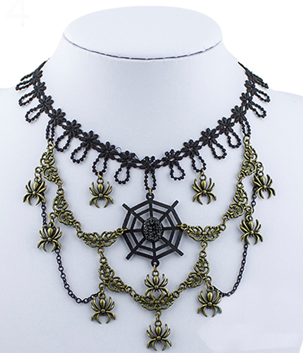 Handmade retro gothic steampunk lace spider chocker necklace