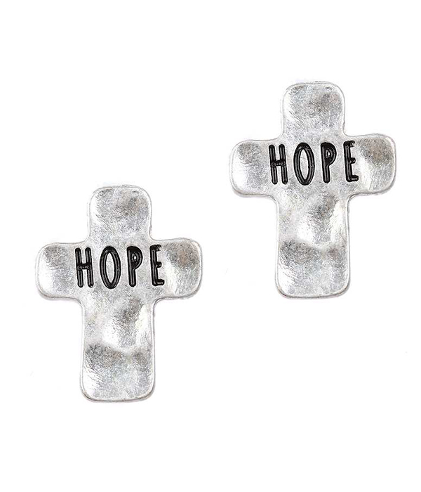 Handmade cross stud earring - hope