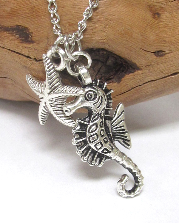 Antique silver sealife pendant necklace