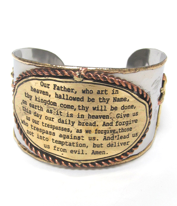 Handmade metal art lords prayer multi metal cuff bracelet - 100% brass