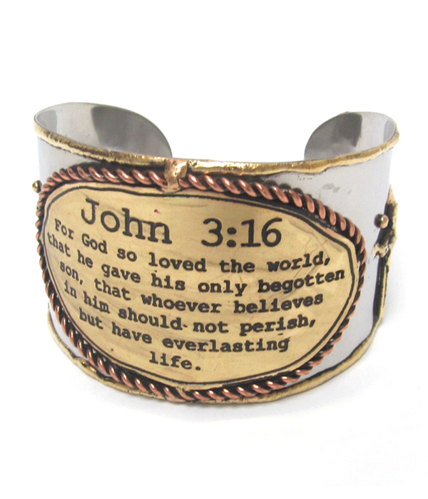 Handmade metal art john 3:16 cuff bracelet - 100% brass