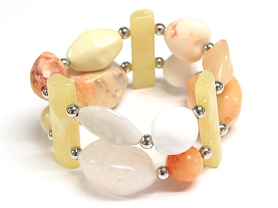 Double row natural genuine stone stretch bracelet