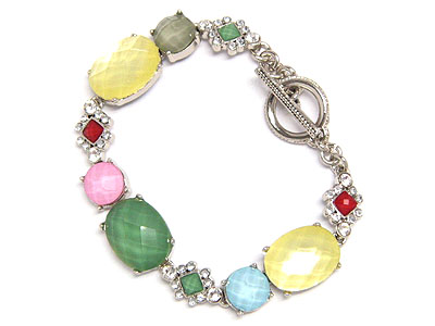 Crystal and facet glass beads link toggle bracelet