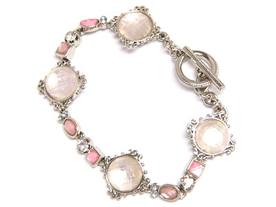 Crystal and facet glass beads link toggle bracelet 