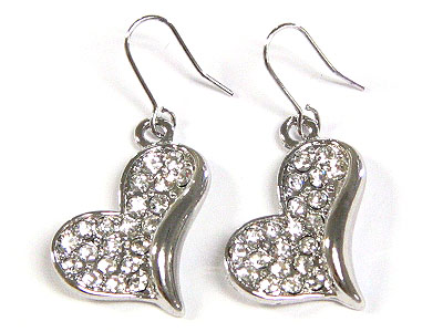 Made in korea whitegold plating crystal heart earring