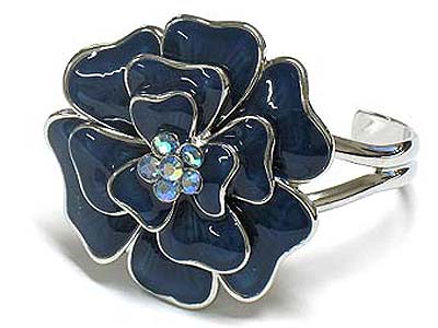 Enamel and crystal flower bangle bracelet