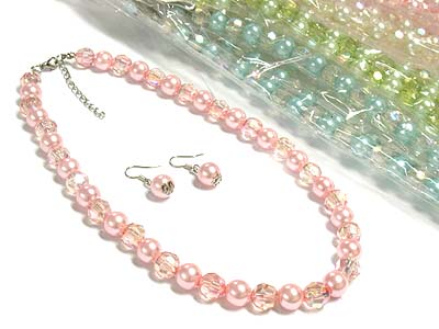 Dozen special - round pearl bead and facet beads necklace and earring set - 4 color assortes mens jewelry