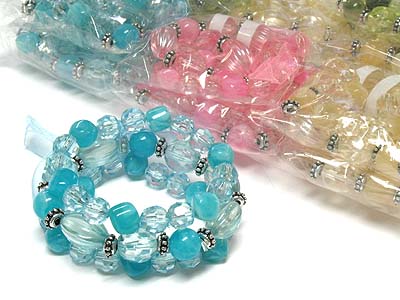 Dozen special - triple row acryl beads stretch bracelet - 4 color assortes mens jewelry