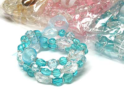 Dozen special - triple row acryl beads stretch bracelet - 4 color assortes mens jewelry