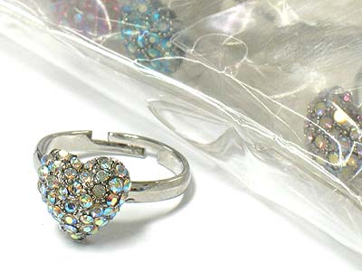 Dozen special - crystal heart adjustable ring set - 4 color mix mens jewelry