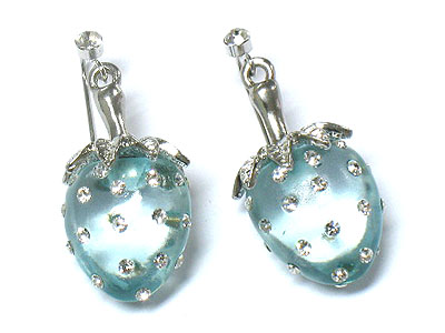 Crystal seed transparent lucite strawberry earring