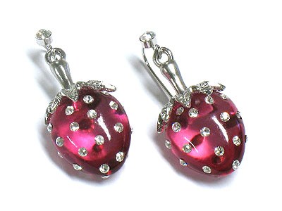 Crystal seed transparent lucite strawberry earring