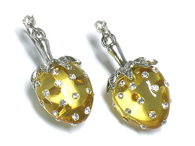 Crystal seed transparent lucite strawberry earring