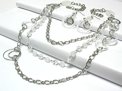 Transparent lucite bead and chain link necklace and earring set - nude fashion trend