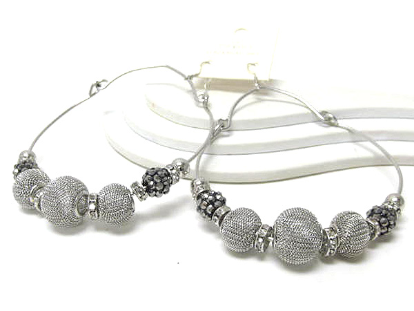 Multi crystal rondelle and fire balls basketball wives metal mesh ball inspired large oval fashion hoop earring - hoops