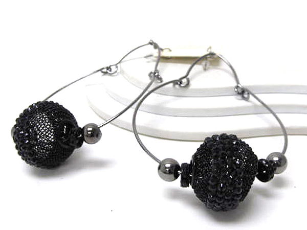 Crystal rondelle and metal balls with one large metal mesh ball basketball wives inspired large oval fashion hoop earring - hoops