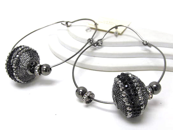 Crystal rondelle and metal balls with one large metal mesh ball basketball wives inspired large oval fashion hoop earring - hoops