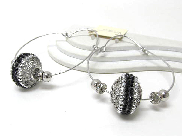 Crystal rondelle and metal balls with one large metal mesh ball basketball wives inspired large oval fashion hoop earring - hoops