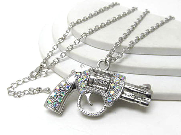 Crystal deco 3d revolver drop long chian necklace