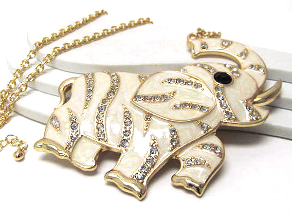 Crystal metal epoxy large fasihon elephant long chain necklace