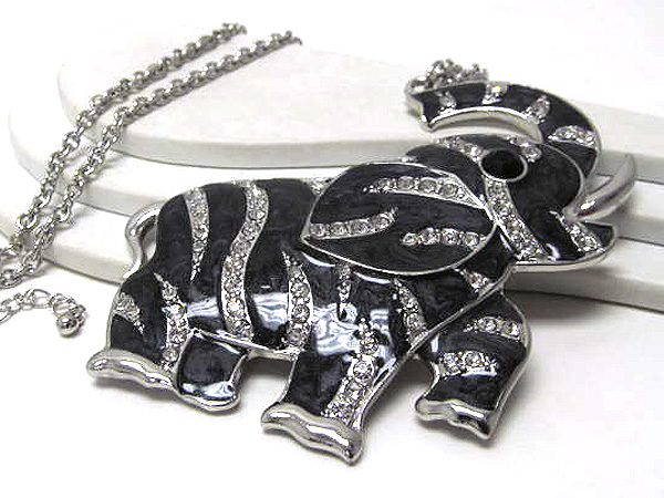 Crystal metal epoxy large fasihon elephant long chain necklace