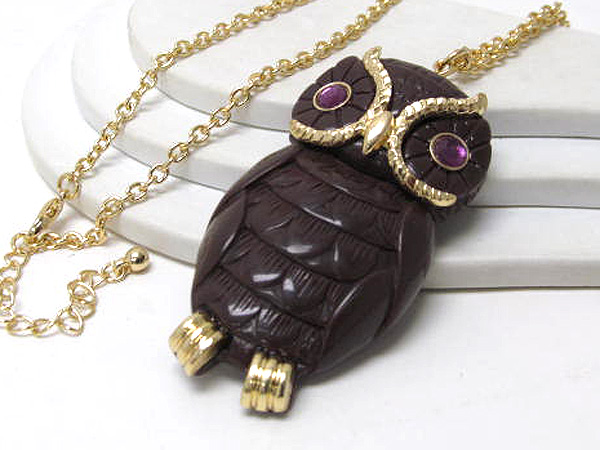 Crystal eyes and fashion  acryl body owl long chian necklace  