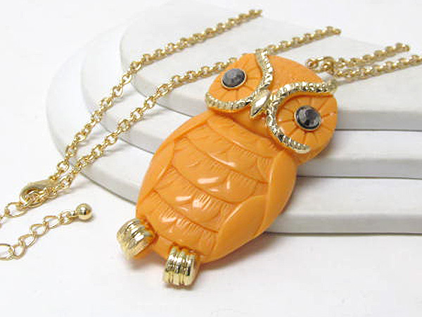 Crystal eyes and fashion  acryl body owl long chian necklace  