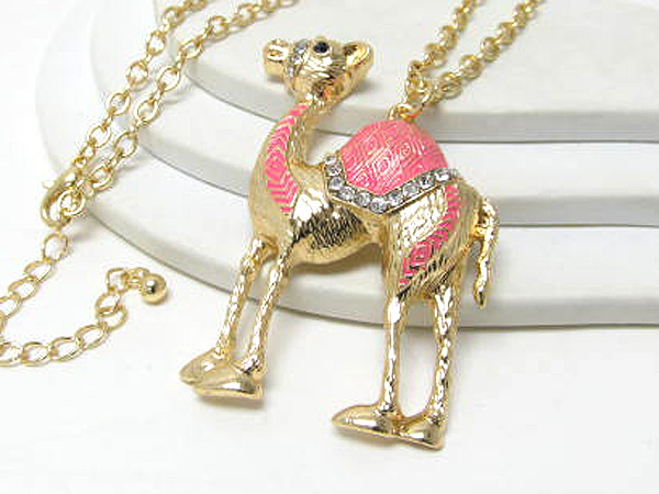 Crystal metal epoxy fashion camel drop long chain necklace