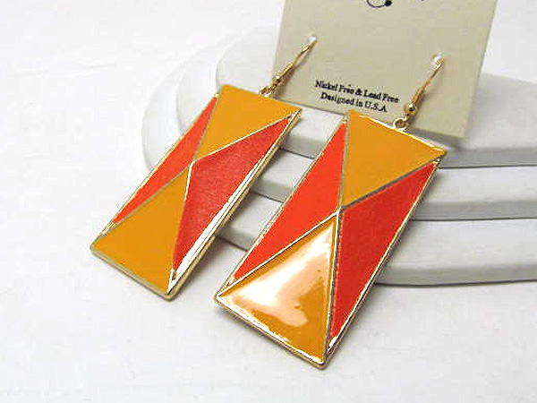 Metal epoxy and leather colorful fashion rectangle drop earring