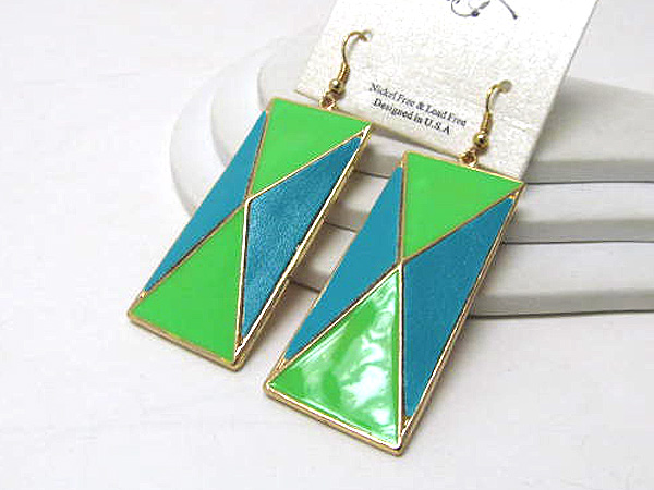 Metal epoxy and leather colorful fashion rectangle drop earring