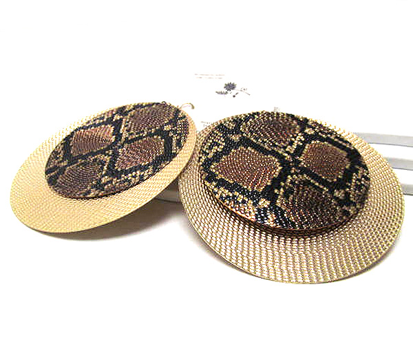 Animal snake print large and double metal disk earring