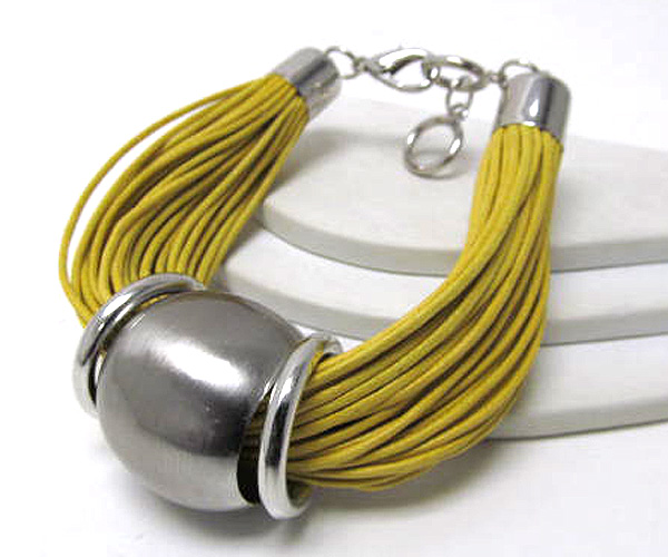 Multi fashion color cord and  round metal with rings bracelet