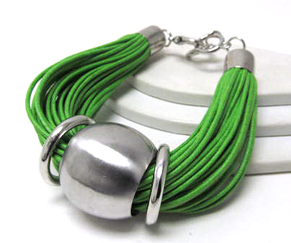 Multi fashion color cord and  round metal with rings bracelet