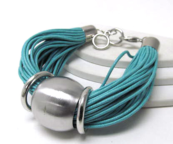 Multi fashion color cord and  round metal with rings bracelet