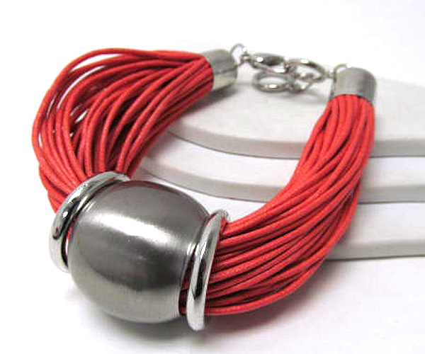 Multi fashion color cord and  round metal with rings bracelet