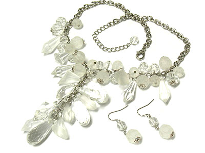 Lucite ice and snow beads y drop necklace and earring set - nude fashion trend