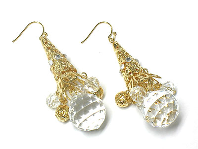 Rock crystal look facet lucite ball and casting earring  - nude fashion trend