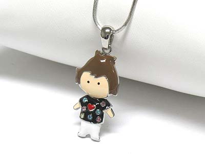 Crystal stud enamel metal girl pendant necklace